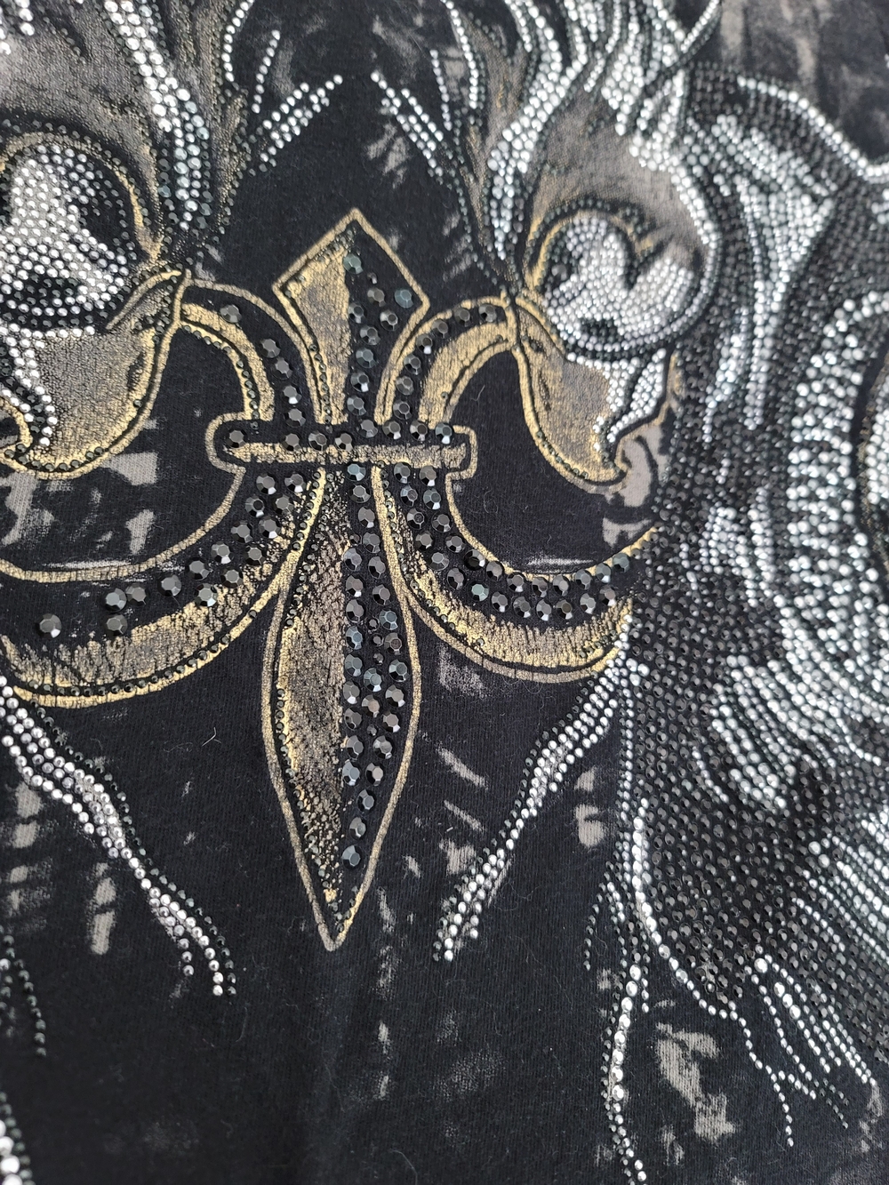 Affliction Black Graphic Short Sleeve Tee with Silver and Gold Embellishment - Picture 2 of 5